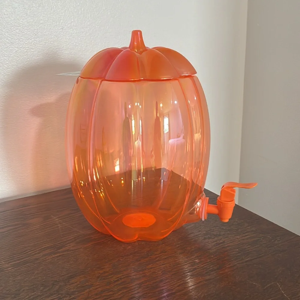 NWT- Iridescent Orange- Fall Pumpkin Shaped Cold Drink Dispenser 196floz